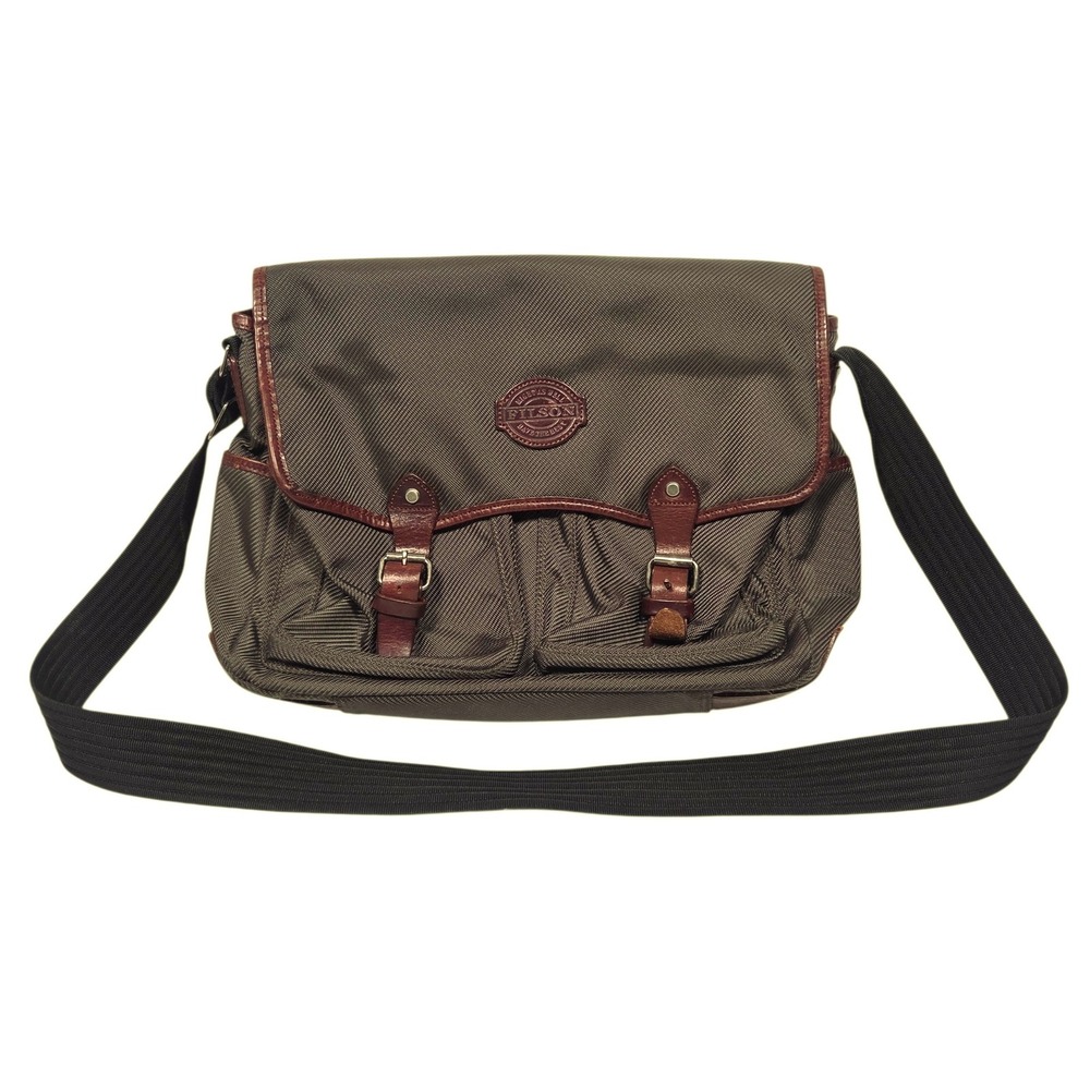 Vintage Filson Messenger Bag Large Brown Ballistic Nylon Leather Trim Field Bag